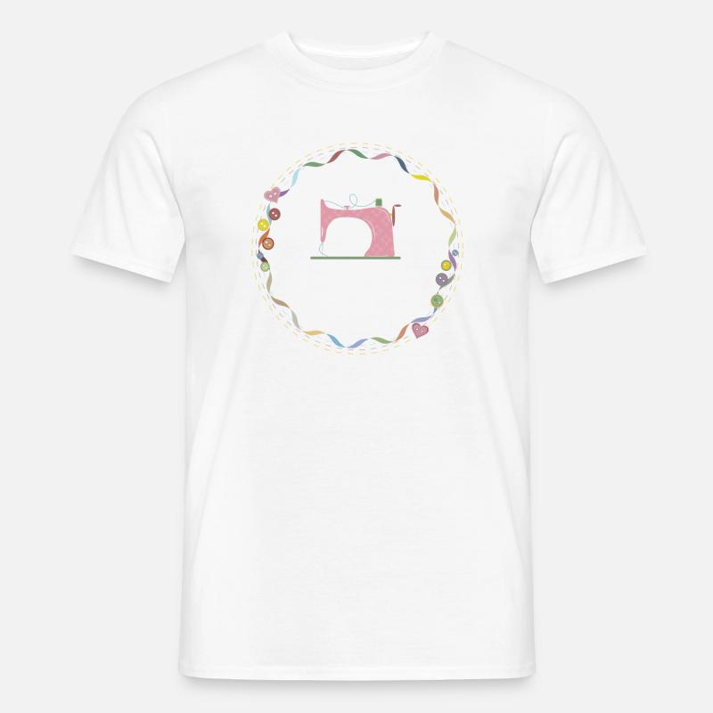 nostalgisch bunte Nähmaschine mit Knöpfe - Männer T-Shirt - Weiß