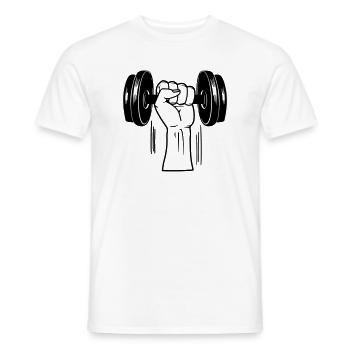 Fitness GYM dumbbel weight with fist - Men's T-Shirt - white - Front - AI Model Male 178 dark (178cm)