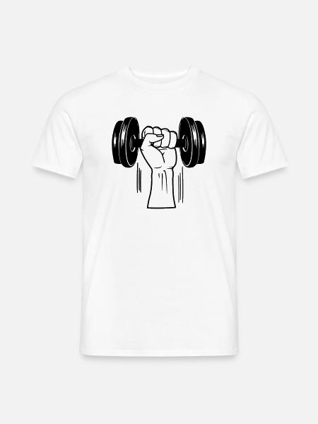 Fitness GYM Dumbbel Gewicht mit faust - Männer T-Shirt - Weiß