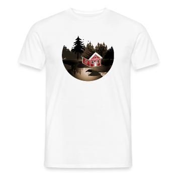 small swedish house at the edge of the forest in sepia - Men's T-Shirt - white - Front - AI Model Male 178 dark (178cm)