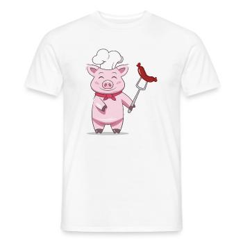 Pig Grill Master with Sausage – Funny Design - Men's T-Shirt - white - Front - AI Model Male 178 dark (178cm)