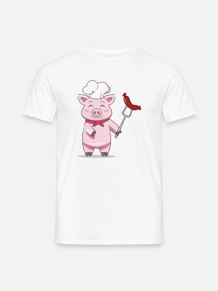 Schwein Grillmeister mit Wurst – Lustiges Design - Männer T-Shirt - Weiß