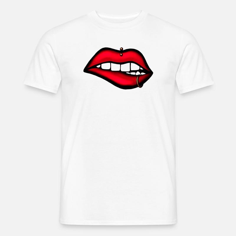 Lippen mit Piercing – Ästhetisches Design - Männer T-Shirt - Weiß