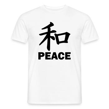 Peace Peace kanji japanese script blemish text 'PEACE - Men's T-Shirt - white - Front - AI Model Male 178 dark (178cm)