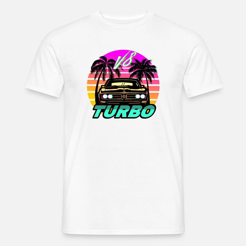 Synthwave Auto Turbo V8 - Männer T-Shirt - Weiß