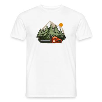 Chainsaw with forest and mountains - Men's T-Shirt - white - Front - AI Model Male 178 dark (178cm)