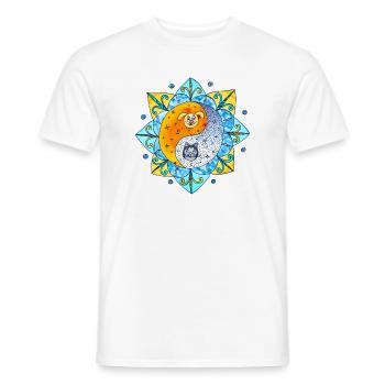 Chien de chat Mignon Yin Yang Symbole Mandala - T-shirt homme - blanc - Devant - AI Model Male 178 dark (178cm)