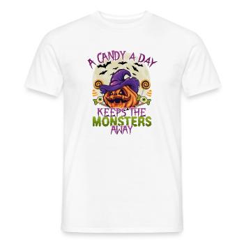 A candy a day keeps the monsters away - Men's T-Shirt - white - Front - AI Model Male 178 dark (178cm)