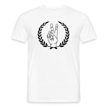 Peace-Zeichen im Lorbeerkranz Handgeste Frieden PEACE - Männer T-Shirt - Weiß - Vorne - AI Model Male 178 dark (178cm)