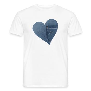 blue heart in jeans look with trouser pocket - Men's T-Shirt - white - Front - AI Model Male 178 dark (178cm)