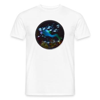 A diver and the mysterious underwater world - Men's T-Shirt - white - Front - AI Model Male 178 dark (178cm)