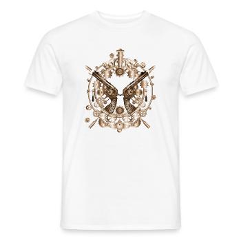 revolvers steampunk richement décorés avec cartouches - T-shirt homme - blanc - Devant - AI Model Male 178 dark (178cm)