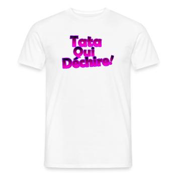 Tata Qui Déchire! Néon Rose 3D - T-shirt homme - blanc - Devant - AI Model Male 178 dark (178cm)