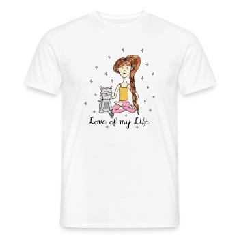 Chat de yoga « L’amour de ma vie » - T-shirt homme - blanc - Devant - AI Model Male 178 dark (178cm)