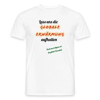 Global Warming Parody Design - Men's T-Shirt - white - Front - AI Model Male 178 dark (178cm)