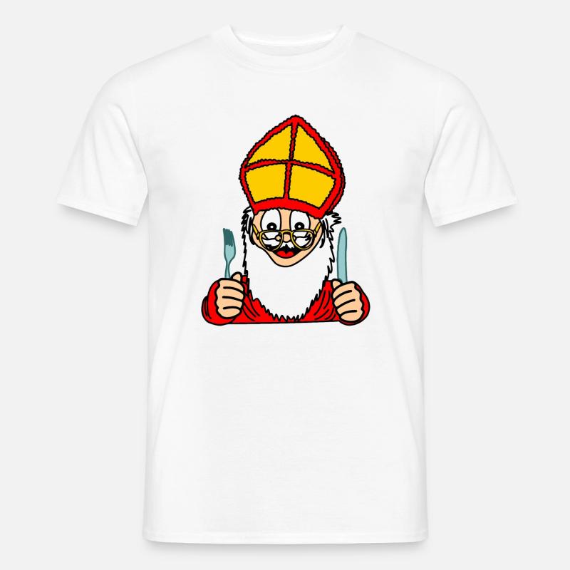 Sinterklaas mit Messer und Gabel - Männer T-Shirt - Weiß