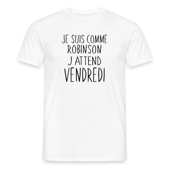 Je suis comme Robinson - T-shirt homme - blanc - Devant - AI Model Male 178 dark (178cm)