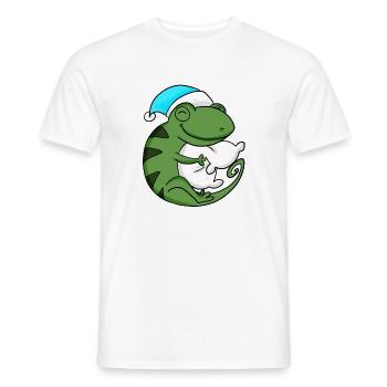 Cameeleon with pillow and sleeping cap - Men's T-Shirt - white - Front - AI Model Male 178 dark (178cm)