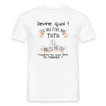 Devine quoi ! Tata voudrais-tu être ma marraine ? - T-shirt homme - blanc - Devant - AI Model Male 178 dark (178cm)
