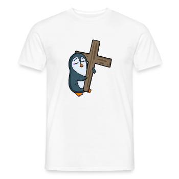 Penguin with cross - Men's T-Shirt - white - Front - AI Model Male 178 dark (178cm)