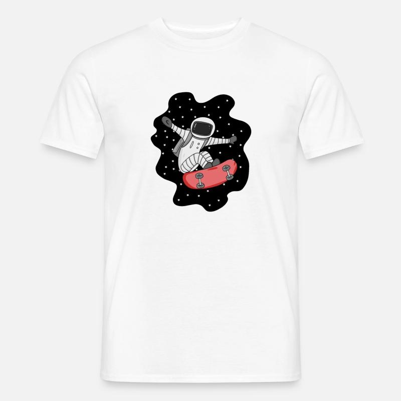 Astronaute avec skateboard dans l’espace - T-shirt homme - blanc