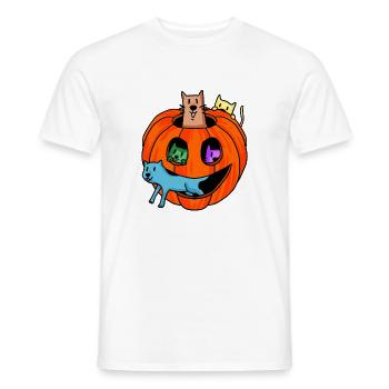 Halloween pumpkin with cats - Men's T-Shirt - white - Front - AI Model Male 178 dark (178cm)