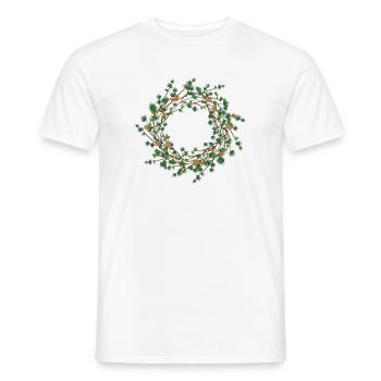 delicately filigree larch wreath as frame - Men's T-Shirt - white - Front - AI Model Male 178 dark (178cm)