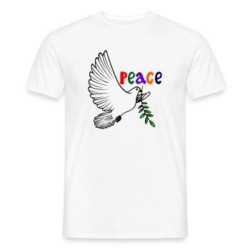Friedenstaube weiß mit Lorbeerzweig Text Englisch FRIEDEN - Männer T-Shirt - Weiß - Vorne - AI Model Male 178 dark (178cm)