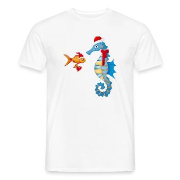 Fisch und Seepferdchen in Weihnachtsstimmung - Männer T-Shirt - Weiß - Vorne - AI Model Male 178 dark (178cm)