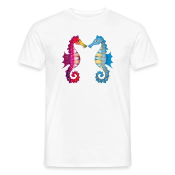 two enchanting seahorses united in love - Men's T-Shirt - white - Front - AI Model Male 178 dark (178cm)