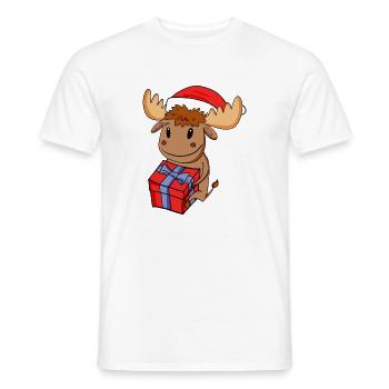 Christmas Moose Baby with Gift - Men's T-Shirt - white - Front - AI Model Male 178 dark (178cm)