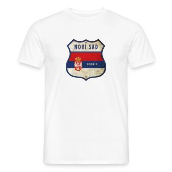 Novi Sad Serbia coat of arms flag design - Men's T-Shirt - white - Front - AI Model Male 178 dark (178cm)