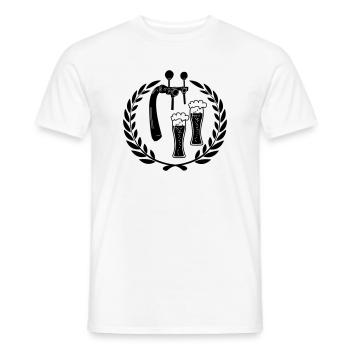 Beer tap with beers in laurel wreath - Men's T-Shirt - white - Front - AI Model Male 178 dark (178cm)