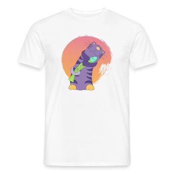 Kuschelkater umarmt Fischfreund Katze frech Manga - Männer T-Shirt - Weiß - Vorne - AI Model Male 178 dark (178cm)