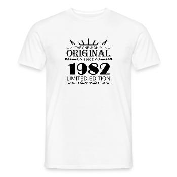 1982 - Year of construction 1982 - Born 1982 - Men's T-Shirt - white - Front - AI Model Male 178 dark (178cm)
