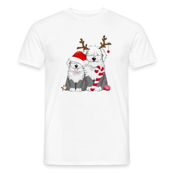 deux mignons chiens bobtail célèbrent Noël - T-shirt homme - blanc - Devant - AI Model Male 178 dark (178cm)