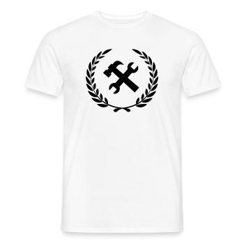 Tool logo for construction worker - Men's T-Shirt - white - Front - AI Model Male 178 dark (178cm)