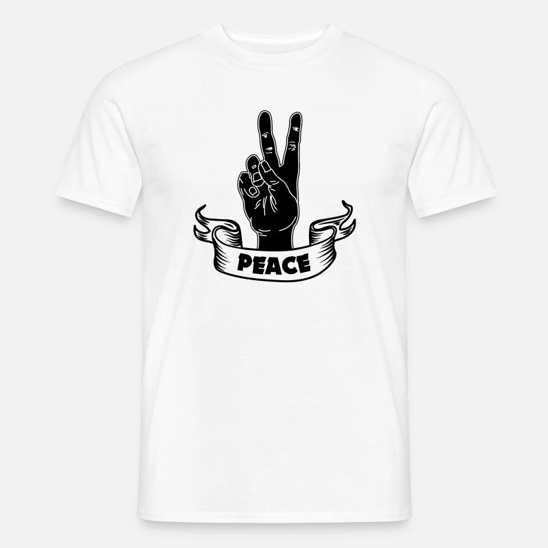 Schwarzer Handfrieden mit Text FRIEDEN - Männer T-Shirt - Weiß