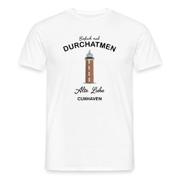 Cuxhaven, Hamburger Leuchtturm an der Alten Liebe - Männer T-Shirt - Weiß - Vorne - AI Model Male 178 dark (178cm)