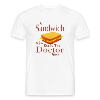 Un sandwich par jour éloigne le médecin - T-shirt homme - blanc - Devant - AI Model Male 178 dark (178cm)