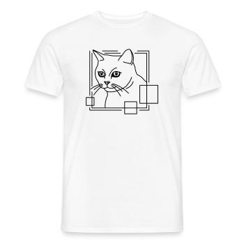 Chat en forme géométrique - Conception d’art au trait - T-shirt homme - blanc - Devant - AI Model Male 178 dark (178cm)