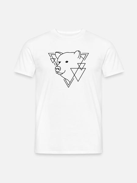 Bear in Geometric Shape - Line Art Design - Men's T-Shirt - white