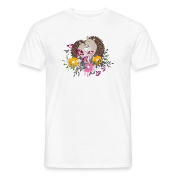 Zwei kleine Igel sitzen gemeinsam im Blumenbeet - Männer T-Shirt - Weiß - Vorne - AI Model Male 178 dark (178cm)