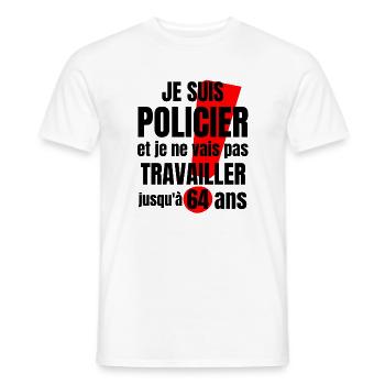 policier, police, retraite police - T-shirt homme - blanc - Devant - AI Model Male 178 dark (178cm)