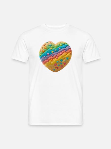 Regenbogenherz Keksdesign - Männer T-Shirt - Weiß