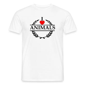 Lorbeerkranz Ich liebe TIERE - Männer T-Shirt - Weiß - Vorne - AI Model Male 178 dark (178cm)
