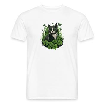 Chat noir et blanc avec lierre et papillons - T-shirt homme - blanc - Devant - AI Model Male 178 dark (178cm)