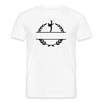 Karate or taekwondo high shovel in laurel wreath - Men's T-Shirt - white - Front - AI Model Male 178 dark (178cm)