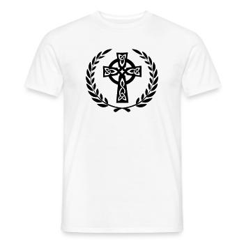 Croix celtique dans la couronne de laurier du milieu - T-shirt homme - blanc - Devant - AI Model Male 178 dark (178cm)