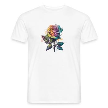 Tropical Watercolor Rose, colorful flower - Men's T-Shirt - white - Front - AI Model Male 178 dark (178cm)